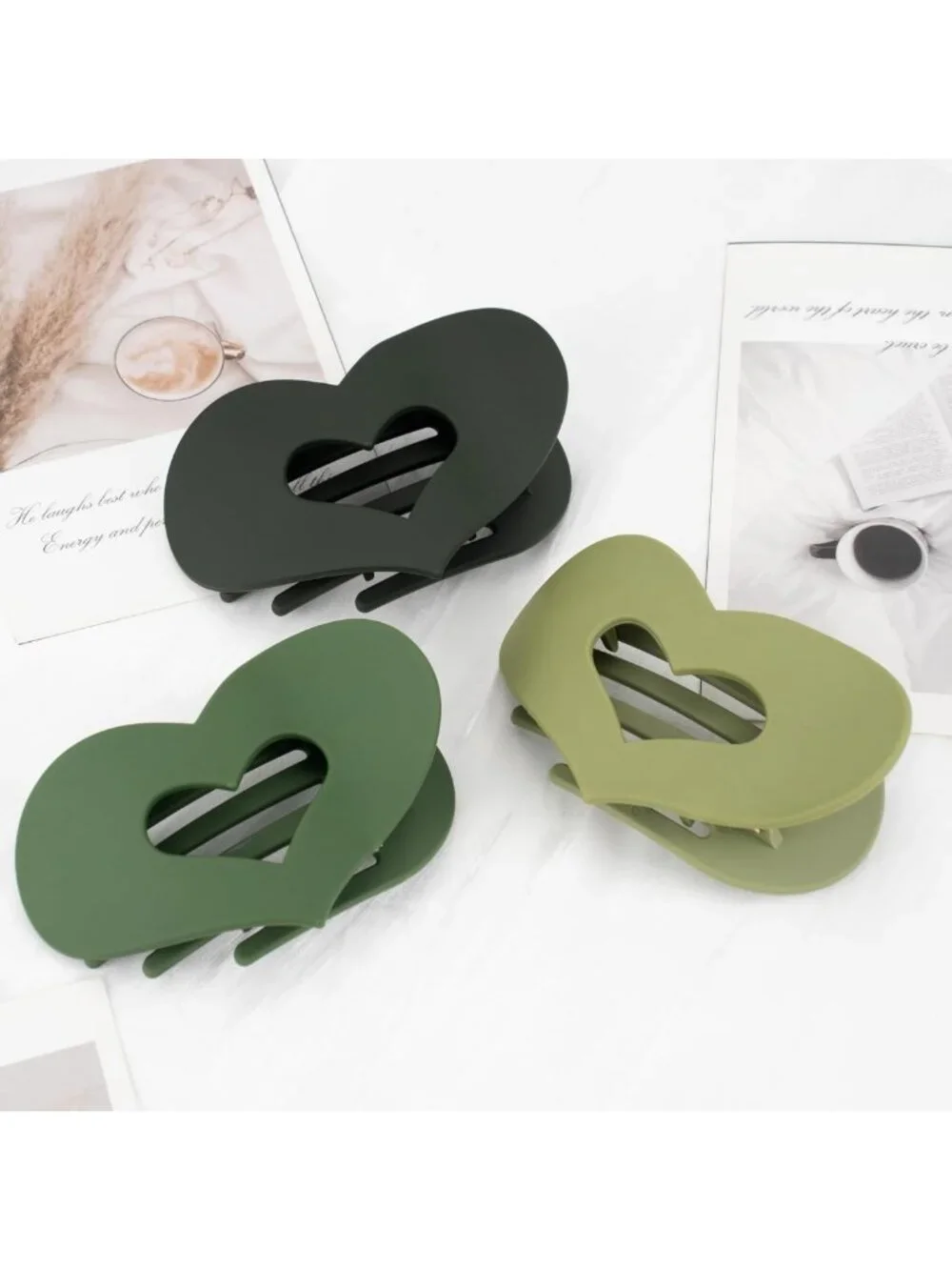6 Soft Shell Heart Claw Hair Clips - Matte Silicone, Earth Tone & Pastel Colors